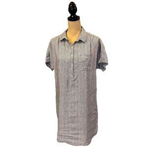 Tahari 100% Linen Ticking Stripes Collared Shirt Dress (M) Blue & White